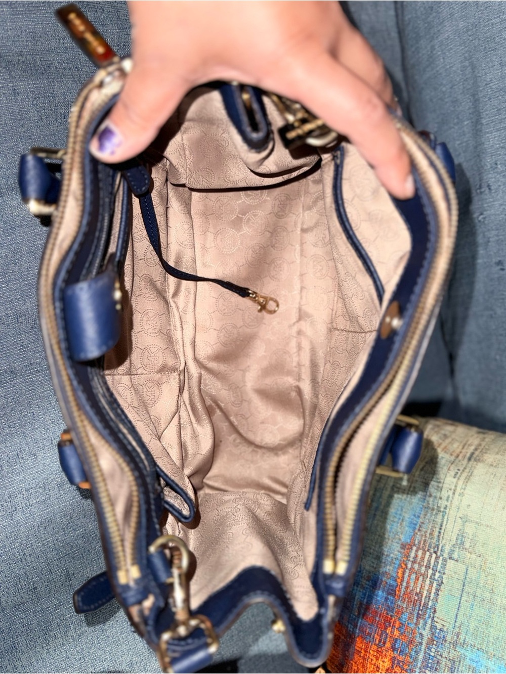 Michael Kors Navy Saffiano Leather Satchel with Wallet and MK Charm - Picture 4 of 5